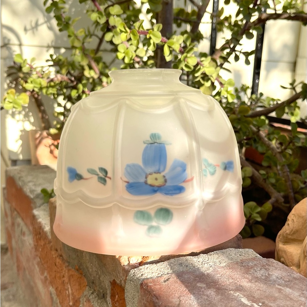 Vintage Hand Painted Glass Oil Lampshade